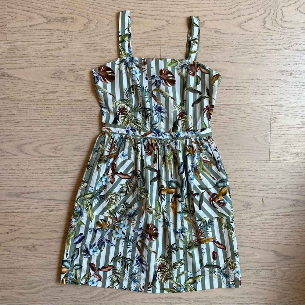 100% Cotton Dress by Reserved (from Poland), floral/stripes, US 6/8